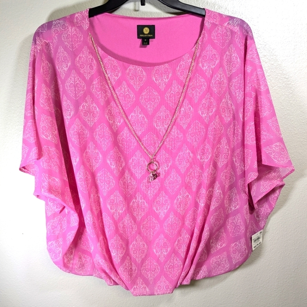 JM Collection wildflower way pink women's blouse with necklace size M NWT